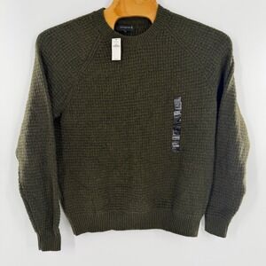 Banana Republic Mens Olive Green Waffle Knit Crew Neck Raglan Sweater Large New